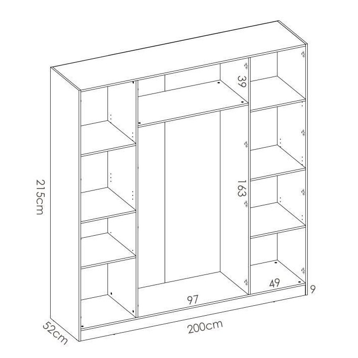 Armoire avec miroir - En panneaux de particules - Blanc - 4 portes - S
