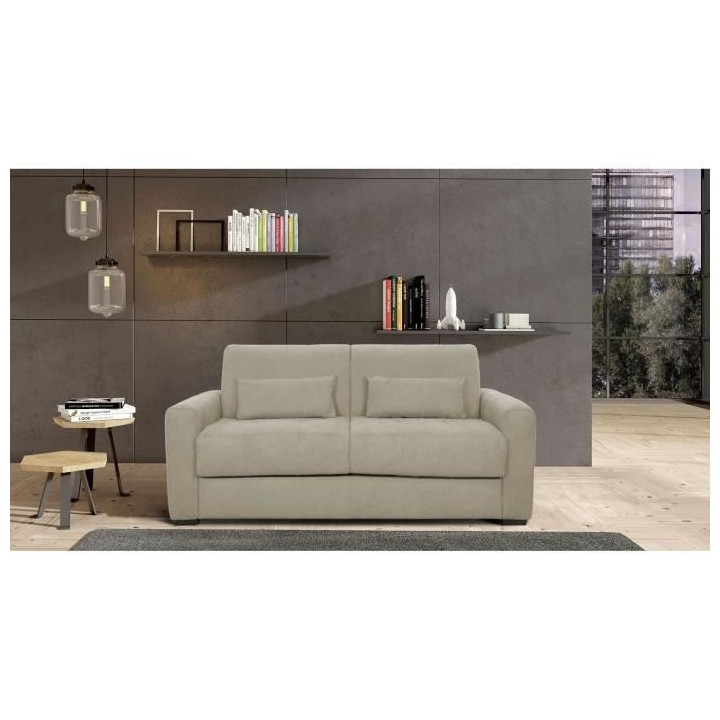 Canapé convertible express 3 places EUREKA - Tissu beige - L 204 x P