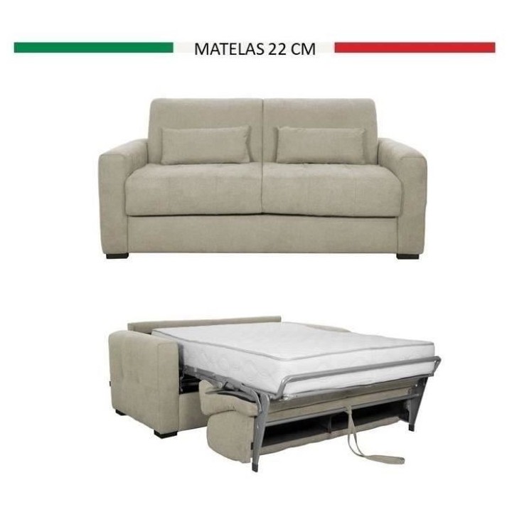 Canapé convertible express 3 places EUREKA - Tissu beige - L 204 x P