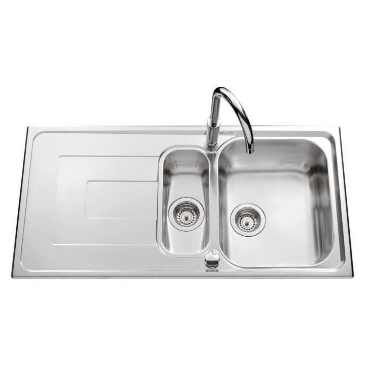 EWI Evier cuisine a encastrer 1,5 bac + 1 égouttoir Saphir - Inox lis