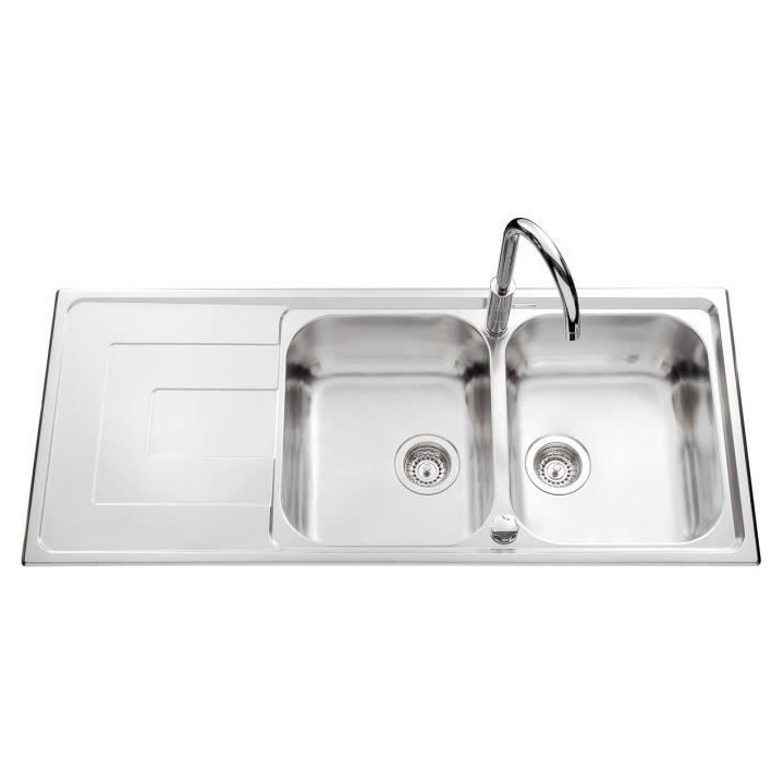 EWI Evier cuisine a encastrer 2 bacs + 1 égouttoir Saphir - Inox liss
