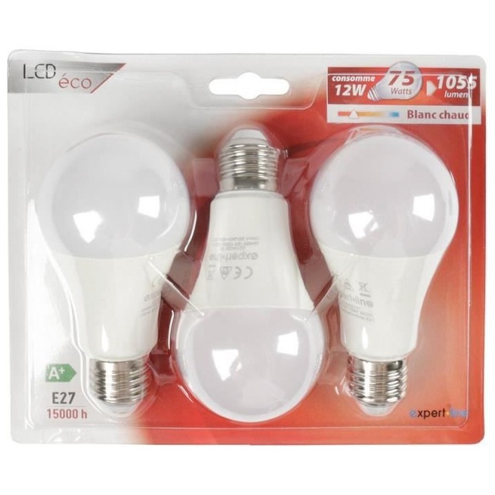 EXPERT LINE AMPOULE LED BLANC CHAUD Standard - Lot de 3 12 W. 1050 lm.