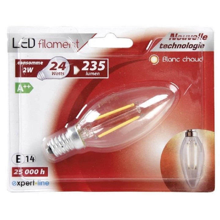 EXPERT LINE Ampoule LED E14 SMD a filament 2 W équivalent a 24 W blan