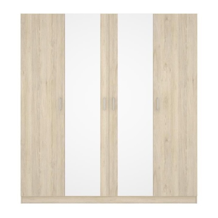 Armoire avec miroir - En panneaux de particules - Décor chene - 4 por