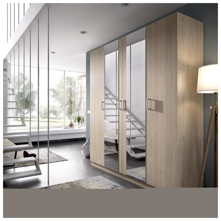 Armoire avec miroir - En panneaux de particules - Décor chene - 4 por