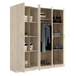 Armoire avec miroir - En panneaux de particules - Décor chene - 4 portes - Style Essentiel - L 200 x P 52 x H 215cm - MAXI