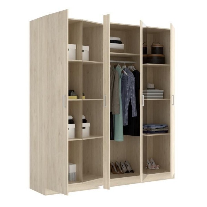 Armoire avec miroir - En panneaux de particules - Décor chene - 4 por