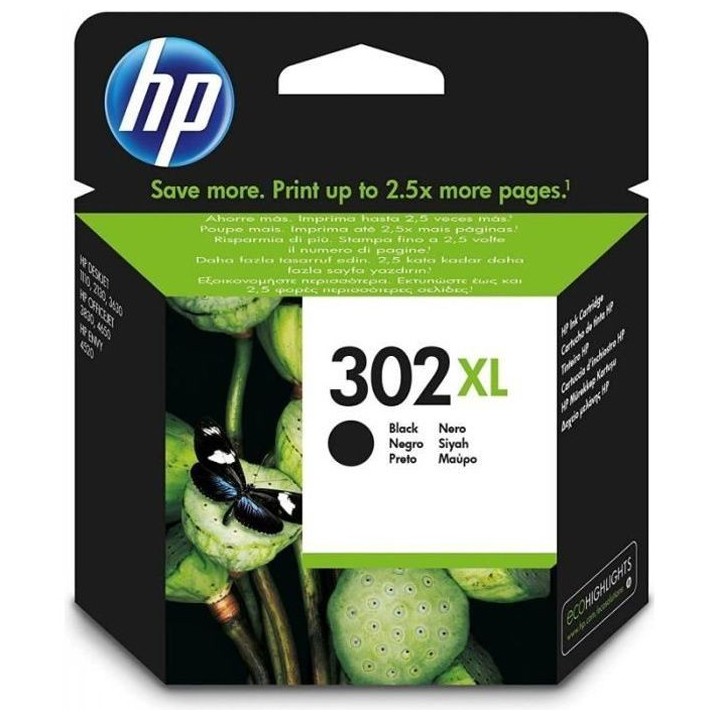 HP 302XL Cartouche d'encre noire grande capacité authentique (F6U68AE