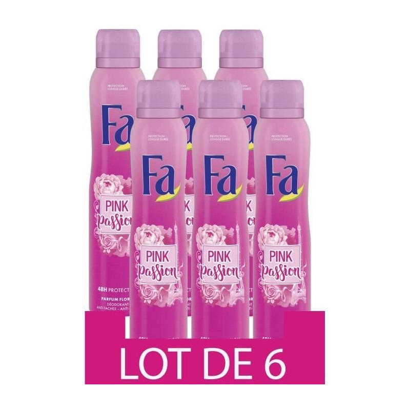 FA Déodorant Anti Transpirant Pink Passion - Efficacité 48h - Formule douce pour la Peau - 200 ml - Lot de 6