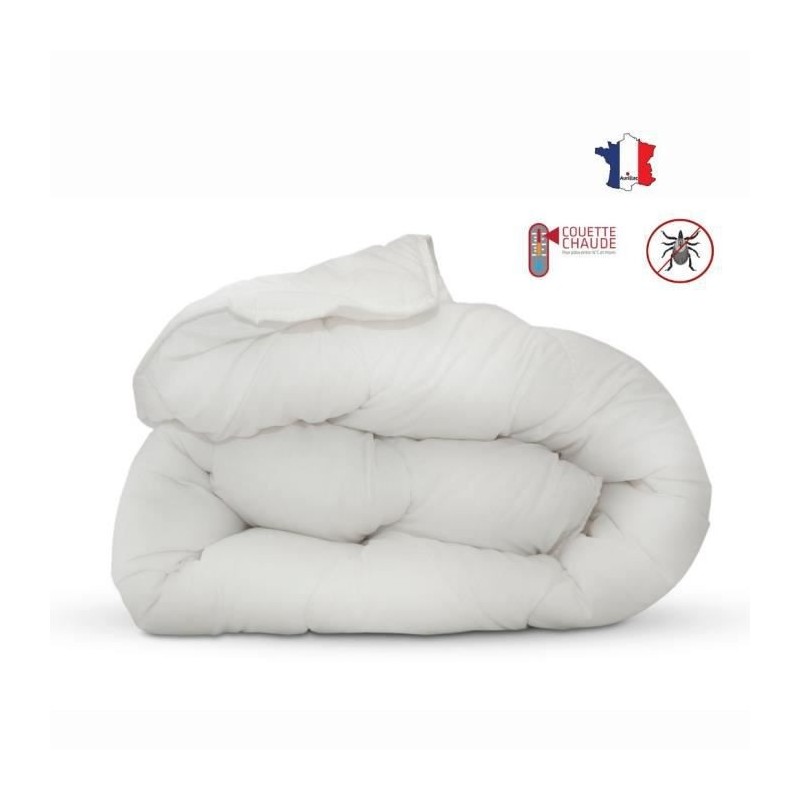 Couette anti-acariens - 200 x 200 cm - Chaude - 400 g/m² 2 personnes - Blanc - ABEIL