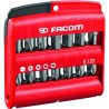 Etui de 28 Embouts + Porte-embouts court a jonc FACOM E.120PB (3 empreintes Fente + 6 Prozidriv + 6 Phillips + 9 Torx + 4 x 6 pa