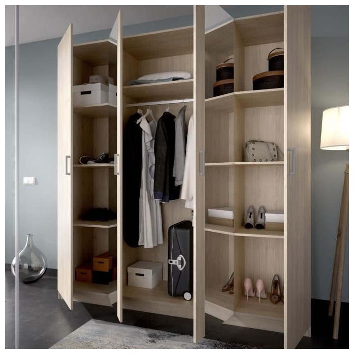 Armoire avec miroir - En panneaux de particules - Décor chene - 4 por