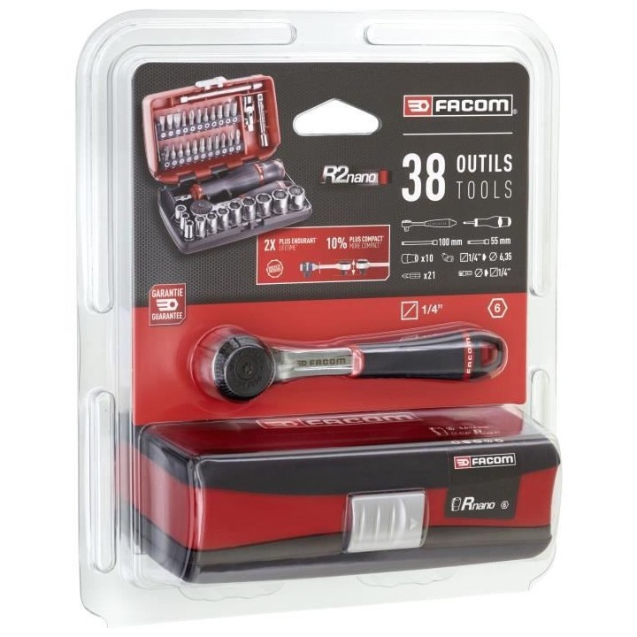 Coffret a douilles 1/4'' 6 pans métriques 38 pieces diametre 5,5 a 14