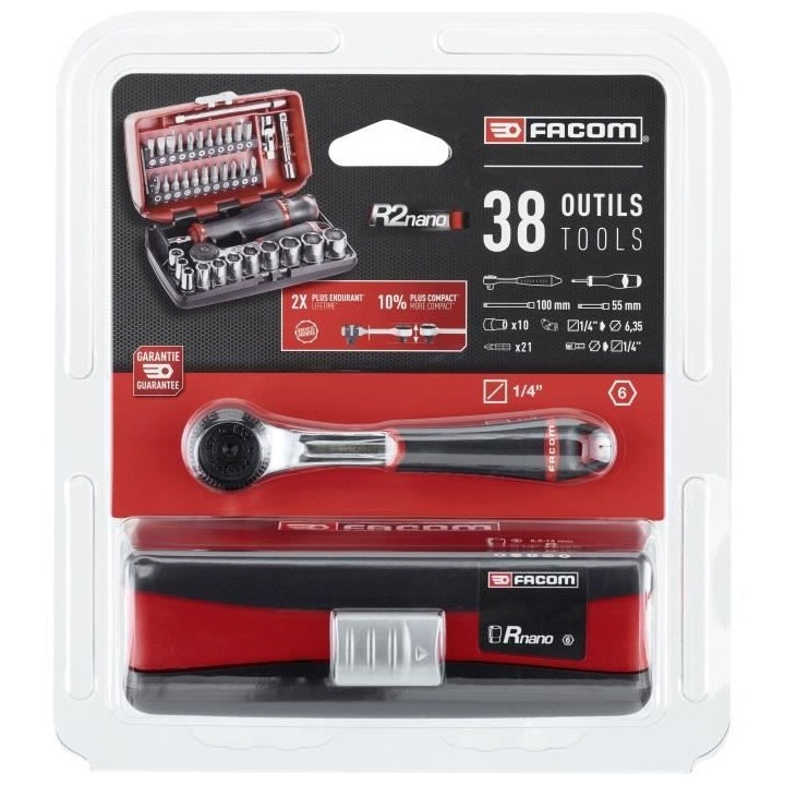 Coffret a douilles 1/4'' 6 pans métriques 38 pieces diametre 5,5 a 14