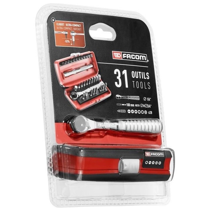 Coffret Cliquet 1/4 (31 pieces) FACOM - R.PEJ31PB (Livré en Boîtier