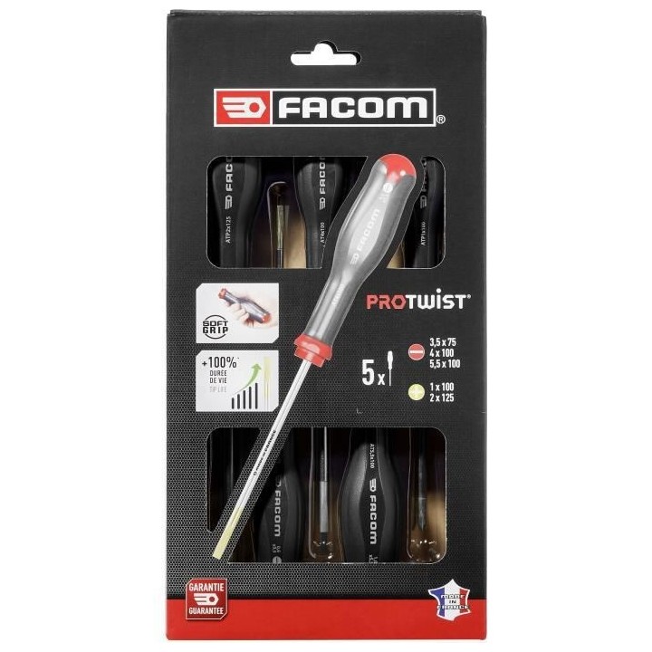 Coffret Tournevis Protwist empreintes Fente et Prozidriv FACOM - AT.5P