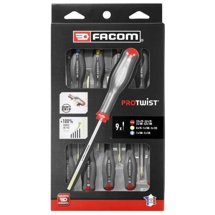 Coffret de 9 Tournevis Protwist empreintes Fente/Phillips/Prozidriv FA