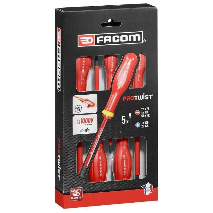 Coffret de 5 Tournevis Protwist isolés 1000V FACOM - AT5VE.PB (Livré