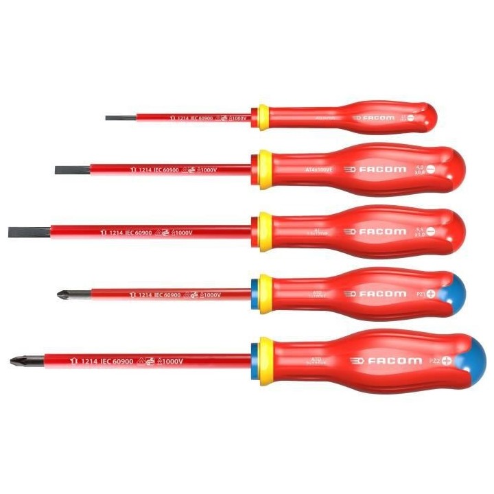 Coffret de 5 Tournevis Protwist isolés 1000V FACOM - AT5VE.PB (Livré