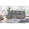 Canapé d'angle 4 places convertible réversible + coffre - Tissu gris clair et passepoil gris - L 240 x P 158 x H 93 cm - FADO