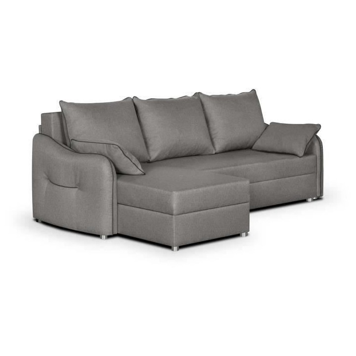 Canapé d'angle 4 places convertible réversible + coffre - Tissu gris