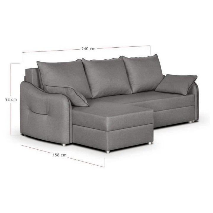 Canapé d'angle 4 places convertible réversible + coffre - Tissu gris
