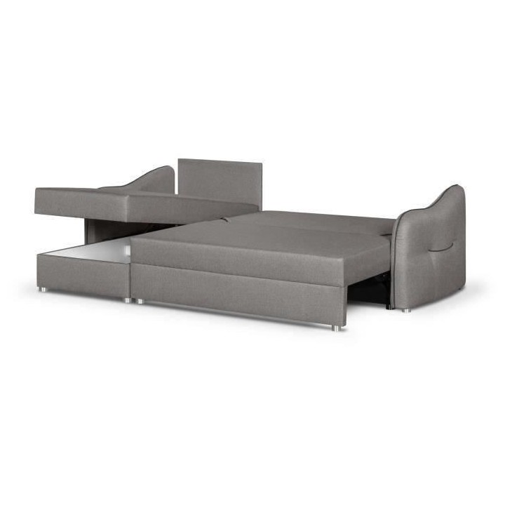 Canapé d'angle 4 places convertible réversible + coffre - Tissu gris