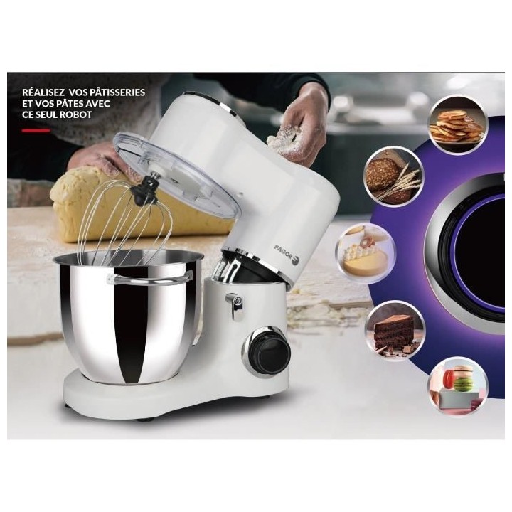 Robot Pâtissier FAGOR - FG336 - 1300W - bol en inox 6.5L - 2 poignée