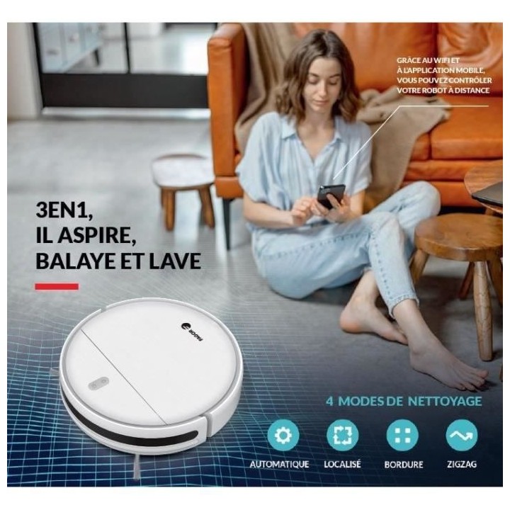 Aspirateur Robot Wifi FAGOR FG028 - 3 en 1 : Balaye, aspire et lave -