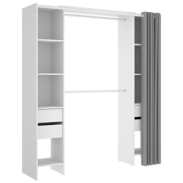 SUIT Dressing extensible avec rideau + 4 tiroirs - Décor Blanc - L 18