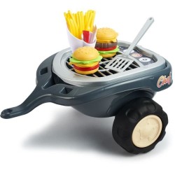 FALK - Porteur Food Truck - assise ouvrante, volant directionnel avec klaxon, remorque et accessoires