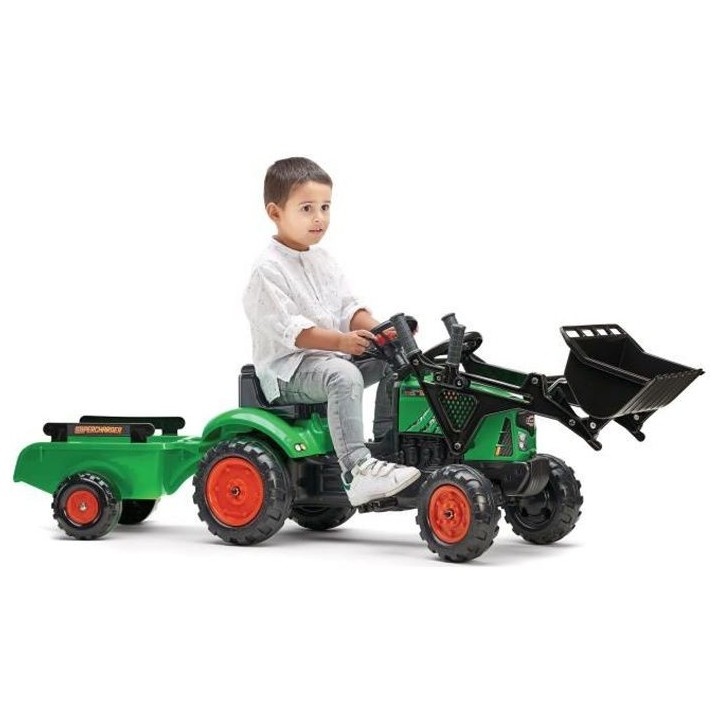 FALK - Tracteur a pédales Supercharger vert avec pelle avant, capot o