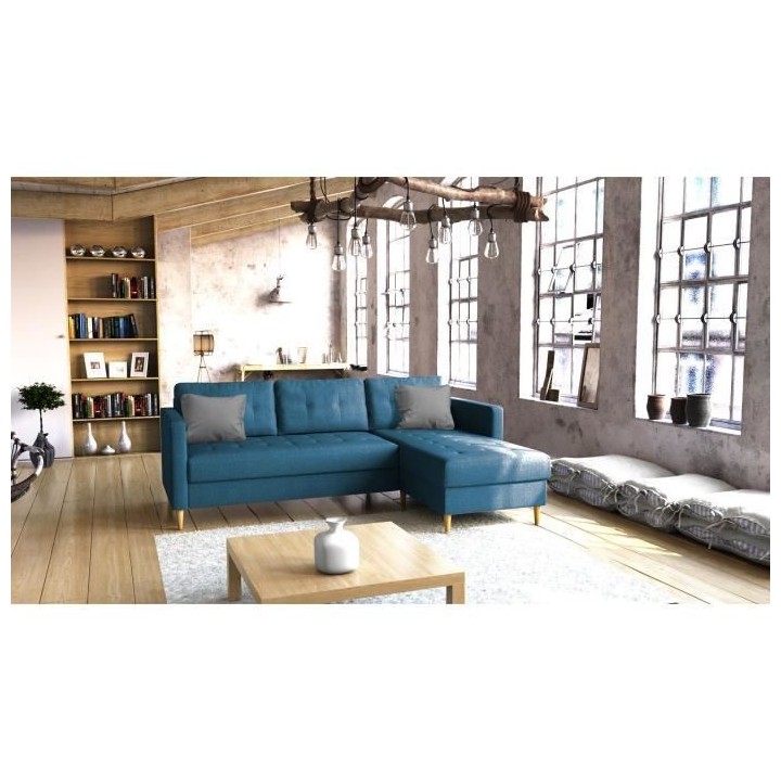 Canapé d'angle convertible réversible 4 places FALSLEV - Tissu bleu