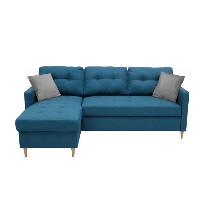 Canapé d'angle fixe réversible FALSLEV- Tissu bleu - L 215 x P 145 x