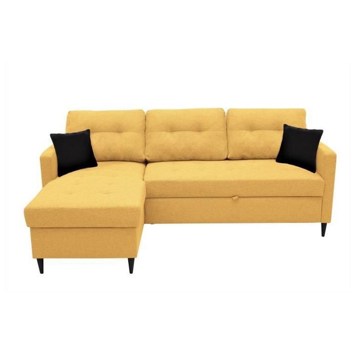 Canapé d'angle fixe réversible FALSLEV - Tissu jaune + 2 coussins no