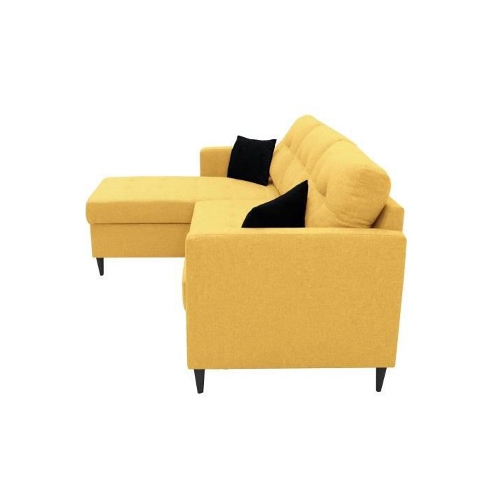 Canapé d'angle fixe réversible FALSLEV - Tissu jaune + 2 coussins no