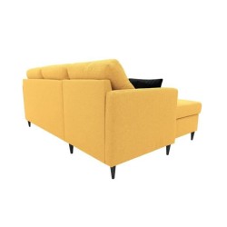 Canapé d'angle fixe réversible FALSLEV - Tissu jaune + 2 coussins noir - L 215 x P 145 x H 93 cm