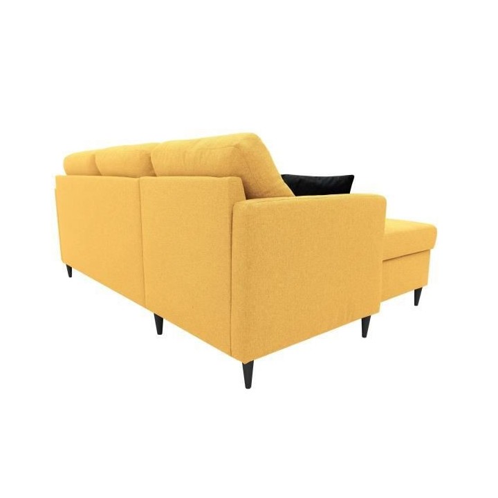Canapé d'angle fixe réversible FALSLEV - Tissu jaune + 2 coussins no