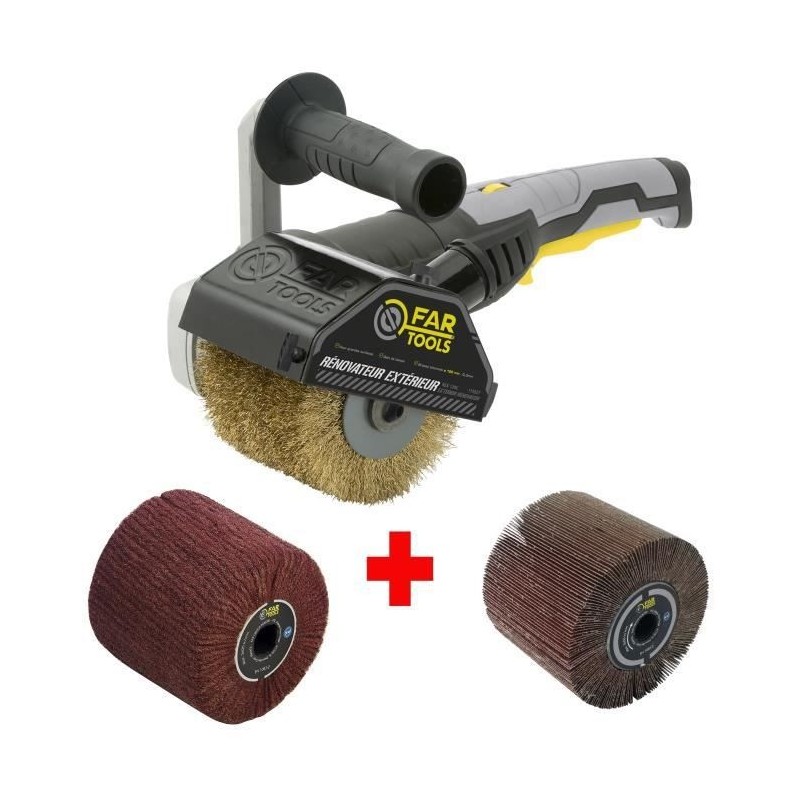 FARTOOLS Rénovateur REX120C + brosse a lamelles et brosse fibre synthétique - Spécial bois et métal - Surfaces planes