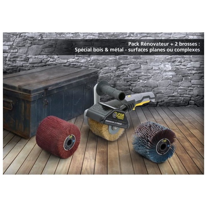 FARTOOLS – Rénovateur REX120C + brosse lanieres abrasives et fibre
