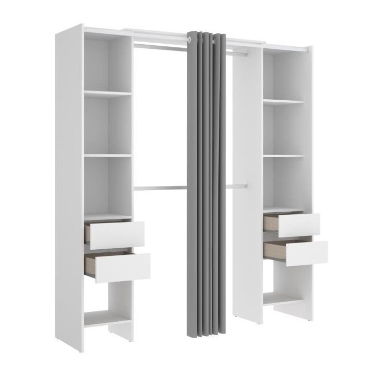 SUIT Dressing extensible avec rideau + 4 tiroirs - Décor Blanc - L 18