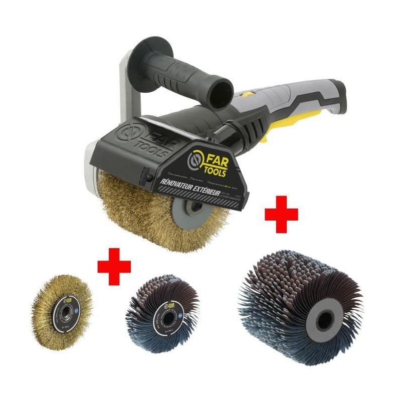 FARTOOLS PACK REX120C RENOVATEUR EXTERIEUR + BROSSE METALLIQUE DE PRECISION + BROSSE A LANIERES ABRASIVES DE PRECISION