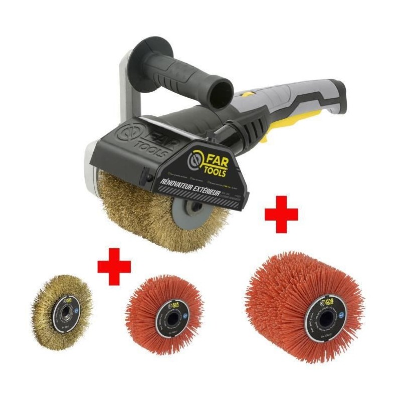 FARTOOLS PACK REX120C RENOVATEUR EXTERIEUR + BROSSE METALLIQUE DE PRECISION + BROSSE A LANIERE ABRASIVE DE PRECISION