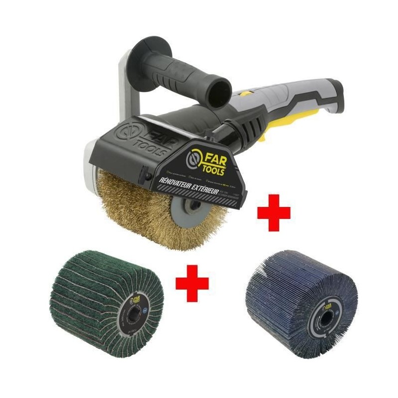 FARTOOLS PACK REX120C RENOVATEUR EXTERIEUR + BROSSE A LAMELLES ABRASIVES + BROSSE FIBRE SYNTHETIQUE ET LAMELLES ABRASIVES