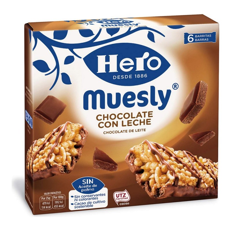 Petite barre énergétique Hero Muesly Chocolat au lait (6 x 25 g)