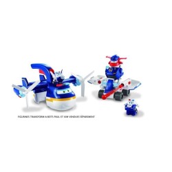 SUPER WINGS – AVION JOUET POLICE PATROLLER + 1 FIGURINE JETT POLICE – Avion Jouet Géant et Figurine Transform-a-Bots Jett P