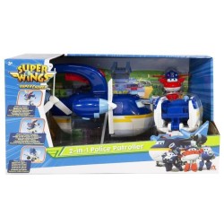 SUPER WINGS – AVION JOUET POLICE PATROLLER + 1 FIGURINE JETT POLICE – Avion Jouet Géant et Figurine Transform-a-Bots Jett P