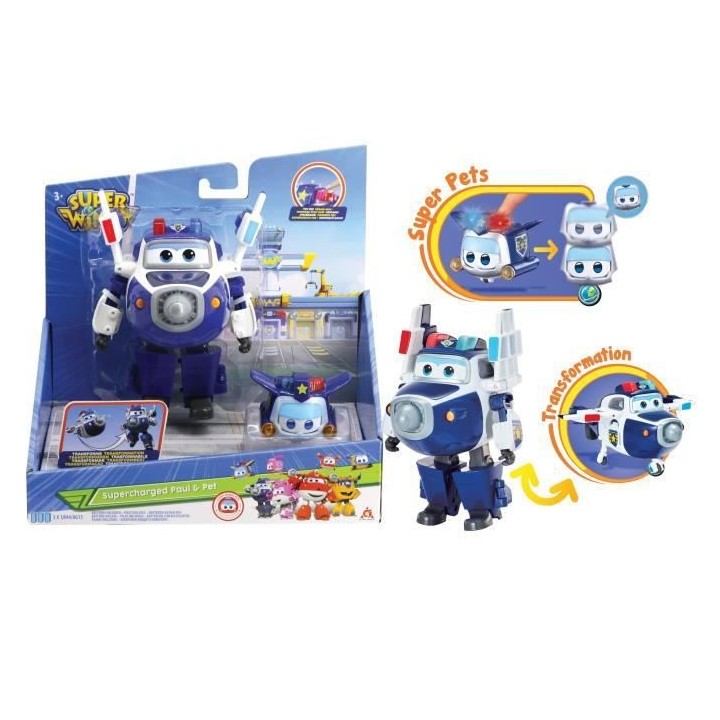 SUPER WINGS – TRANSFORMING PAUL SUPERCHARGE + FIGURINE SUPER MINI PA