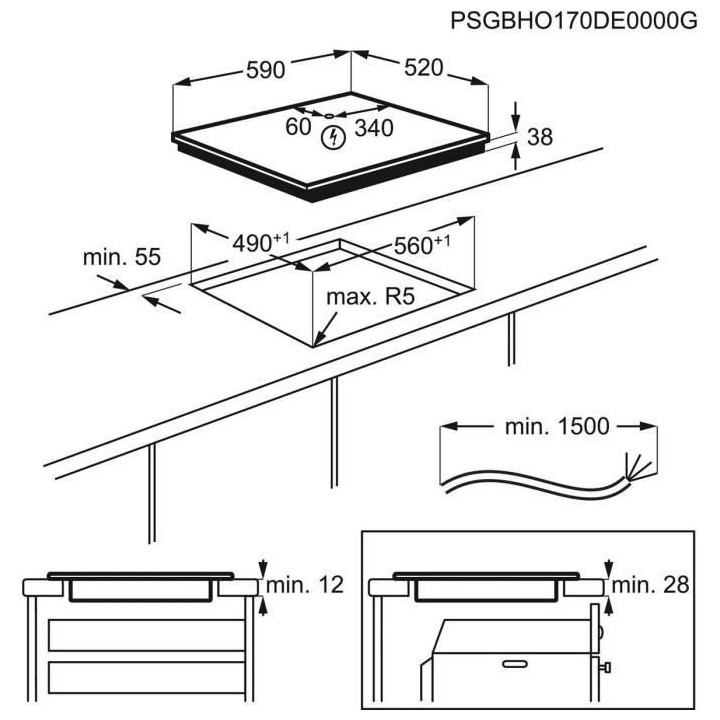 ELECTROLUX FHRN639K Plaque de cuisson vitrocéramique - 3 zones - 5700