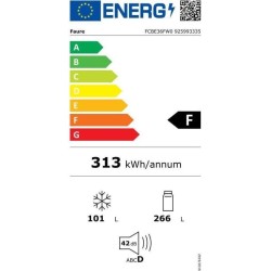 FAURE FCBE36FW0 - Réfrigérateur congélateur bas - 360L (266+94)- Froid ventilé - No Frost - H201 x L60cm - Blanc